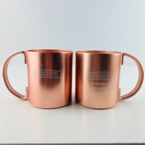 Smirnoff Vodka Moscow Mule Mugs Copper Tone Cocktail Barware Tin Cups Set Of 2