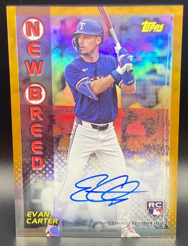 2024 Topps Archives Evan Carter 1999 New Breed Gold Foil RC Auto /50 #99NBA-EC