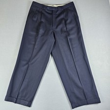 Vintage Monsieur by Givenchy Dress Pants Mens 36R Navy Blue Pleated Cuffed Zip