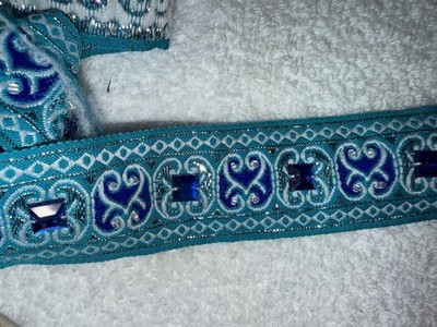 2 yards white turquoise white blue aqua metallic gemstones gems gem sewing trim