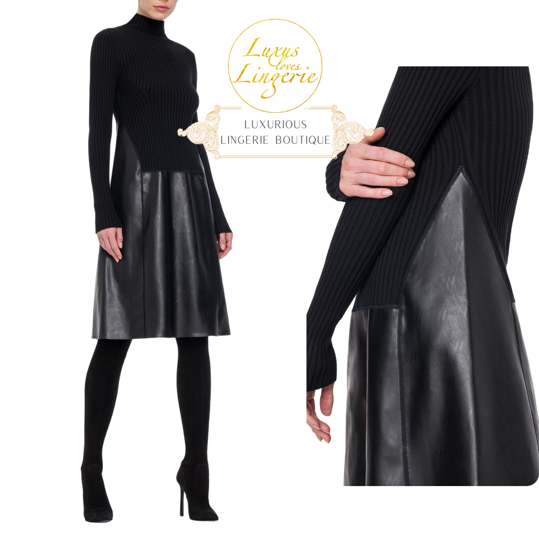 Net Vegan Leather Merino Rib Dress By Wolford M Black Dress With Wool