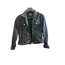ZARA Classic Black Denim Jacket Women's Size L Trucker Style