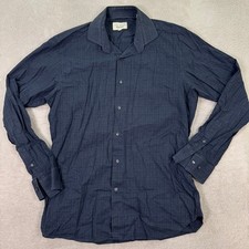 TED BAKER Endurance Mens Navy Blue Gingham Dress Shirt Long Sleeve Size 16 34/35