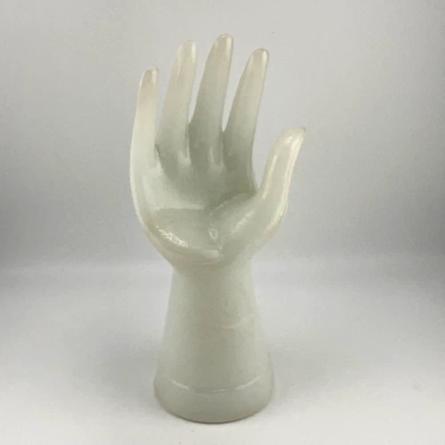 Vintage Milk Glass Figural Hand Ring Holder Jewelry Display Stand 8"T Figurine