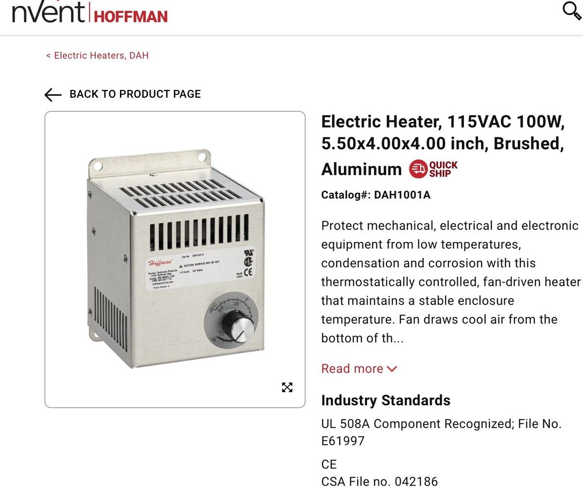 Hoffman DAH1001A 115V Electric Heater 783510705305|
