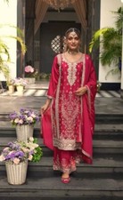 PRESENTING RED PURE CHINNON SILK PALAZZO SUIT WITH DUPATTA FOR WEDDING WEAR