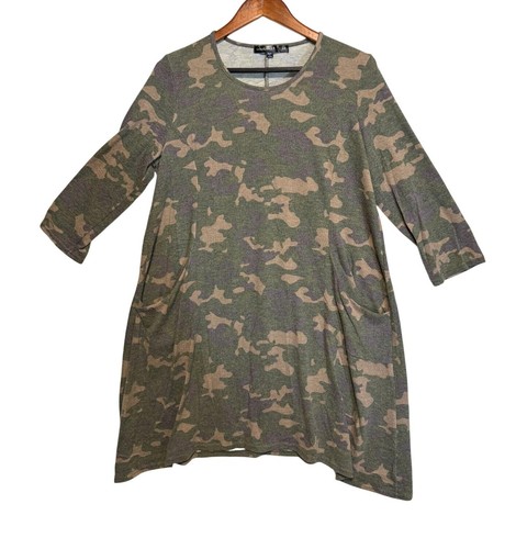 Camo Print Womens A-Line Tunic Dress Pockets 3/4 Sleeves Womens Size 2X Grunge