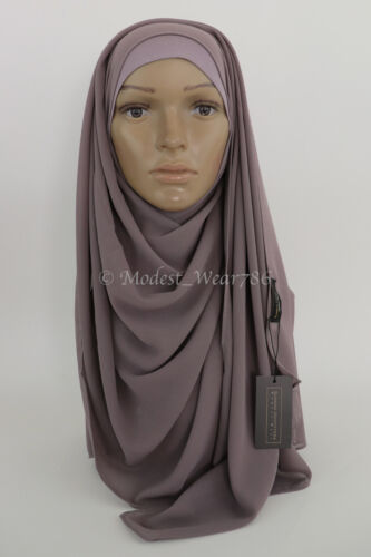 Premium Chiffon Hijab and Matching Undercap Muslim Scarf Headcover 19 Colors - Picture 29 of 58