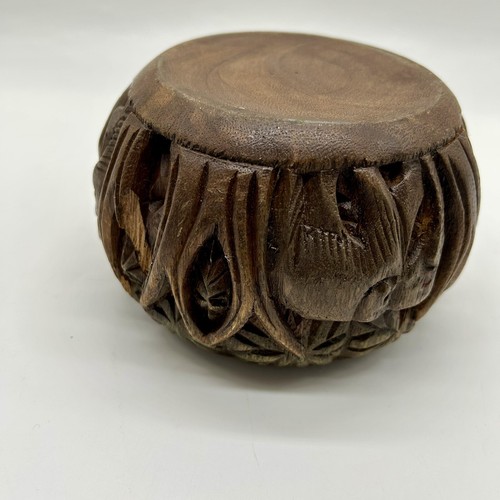 Cuenco relieve 3D vintage de madera tallada a mano elefante y palmeras - Imagen 9 de 17