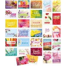 30 Dankeskarten Set A6 Verschiedene Motive mit Umschlägen Danke Karten
