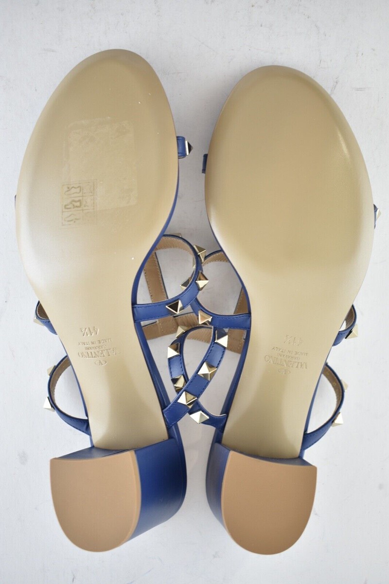 Valentino Rockstud City Slide 60mm Mule Blue Caged Sandal Block