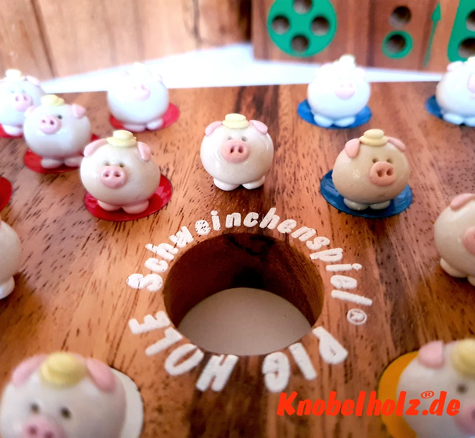 Pig Hole Schweinchenspiel® original  Knobelholz Spiele Box mit Ludo +Tic Tac Toe - Bild 2 von 4