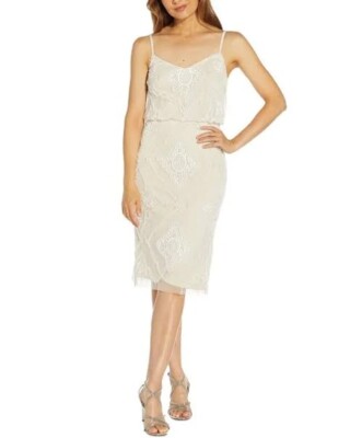 Adrianna papell dress beaded blouson ivory dress Macys STUNNING NEW NWT 12  | eBay