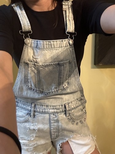 American Eagle Womens Overalls Shorts Alls Destroyed Distressed Hearts siz Small