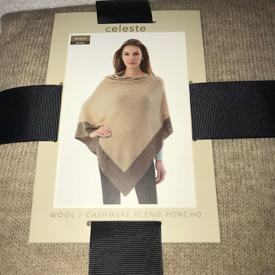 NEW CELESTE Wool & Cashmere Blend PONCHO One Size Brown Beige NWT