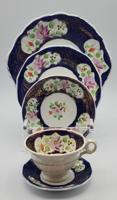 Gaudy Welsh Columbine Handled Plate Salad/Dessert Plate  Small Bowl Cup w Saucer