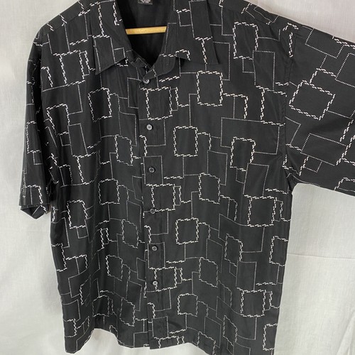 City Impact Black Silver Chain Checkered short sleeve shirt size XL 90s y2k club - Picture 8 of 9