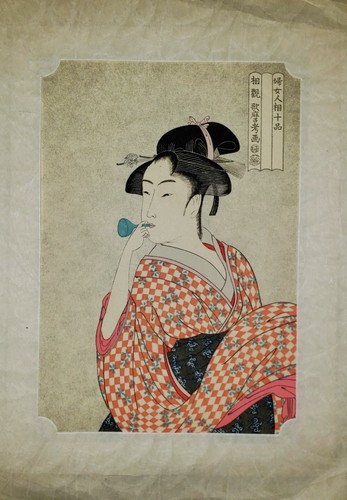 VINTAGE ANTIQUE JAPANESE WOODBLOCK PRINT UKIYO-E SHIN HANGA UTAMARO - Picture 5 of 5