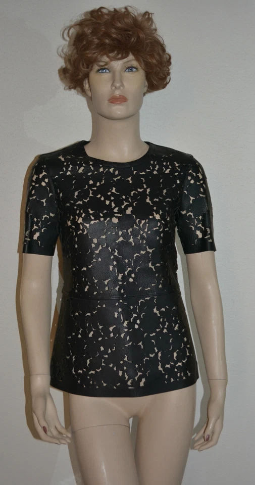 NUEVO CON ETIQUETAS BURBERRY LONDON $2,495 BLUSA CAMISA DE CUERO PARA MUJER US 2 EU 36 HECHA EN ITALIA Foto 3 de 4