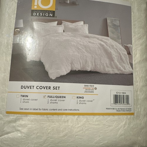 Intelligent Design ID12-1924 Shaggy Fur Duvet Cover Set Full Queen White ๐๐ - Picture 2 of 2