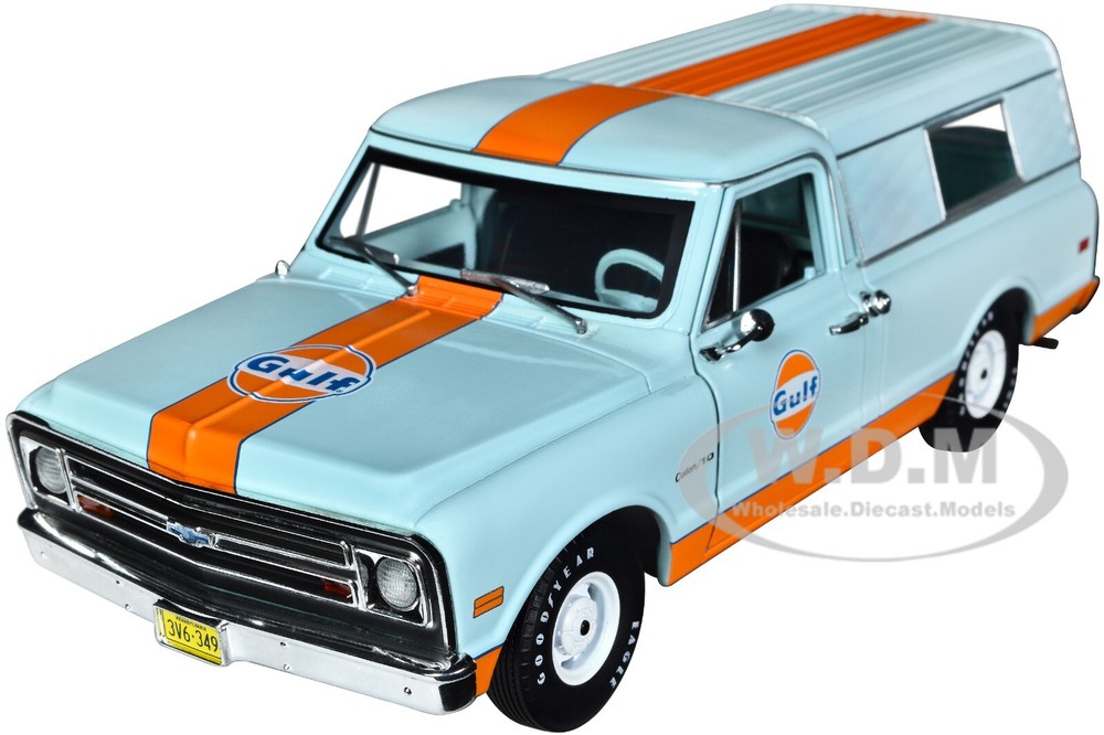 1968 Chevrolet C-10 Pickup with Camper Shell Gulf Oil Greenlight 1/24 Diecast 85062