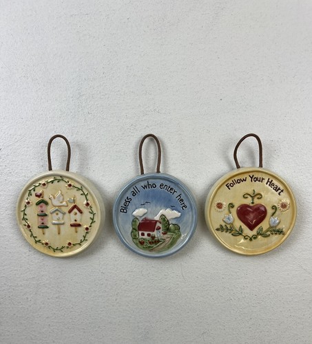 Set of 3 Small Vtg Russ Cottagecore Porcelain Mini Hanging Wall Decor Ornaments
