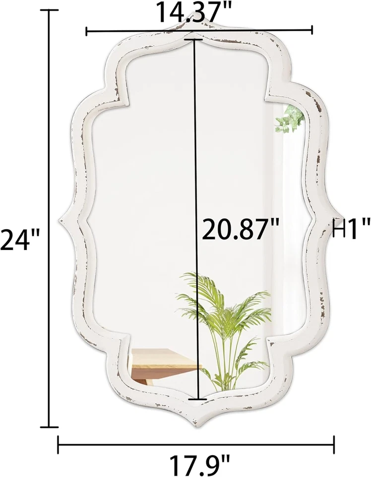 Rustic Scalloped Oval Mirrors for Bathroom 18 X 24 Inch, Hanging Distressed Whit - Image 2 of 4