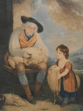 ANTOINE CARDON (1772-1813/BÉLGICA) 1801 'ESQUILADORA DE OVEJAS' HND CLRD LG IMPRESIÓN ENGRVD