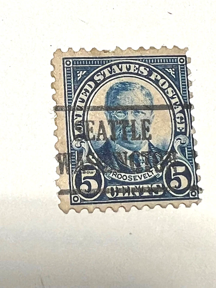 us stamp five cents Theodore Roosevelt perforation 10 up and down SEAITLE USED. - Image 2 of 4