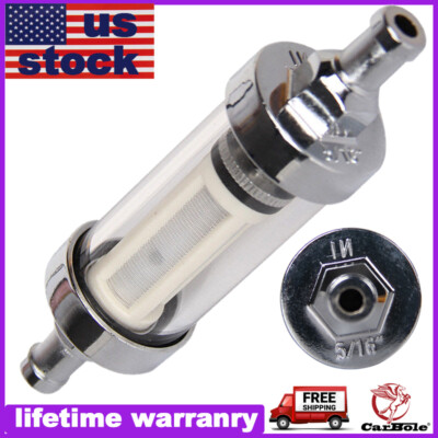 Universal 5/16'' Chrome Glass Clearview Fuel Filter Petrol Diesel Inline Reusable
