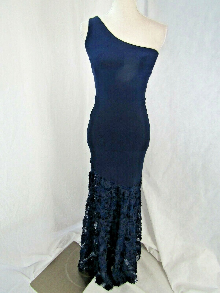 AQUA Navy Blue Floral Lace One Shoulder Gown Size 0 | eBay