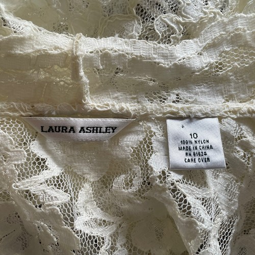 Laura Ashley Ivory Floral Lace Faux Pearl Bead Open Front Topper Jacket Size 10 - Picture 8 of 8