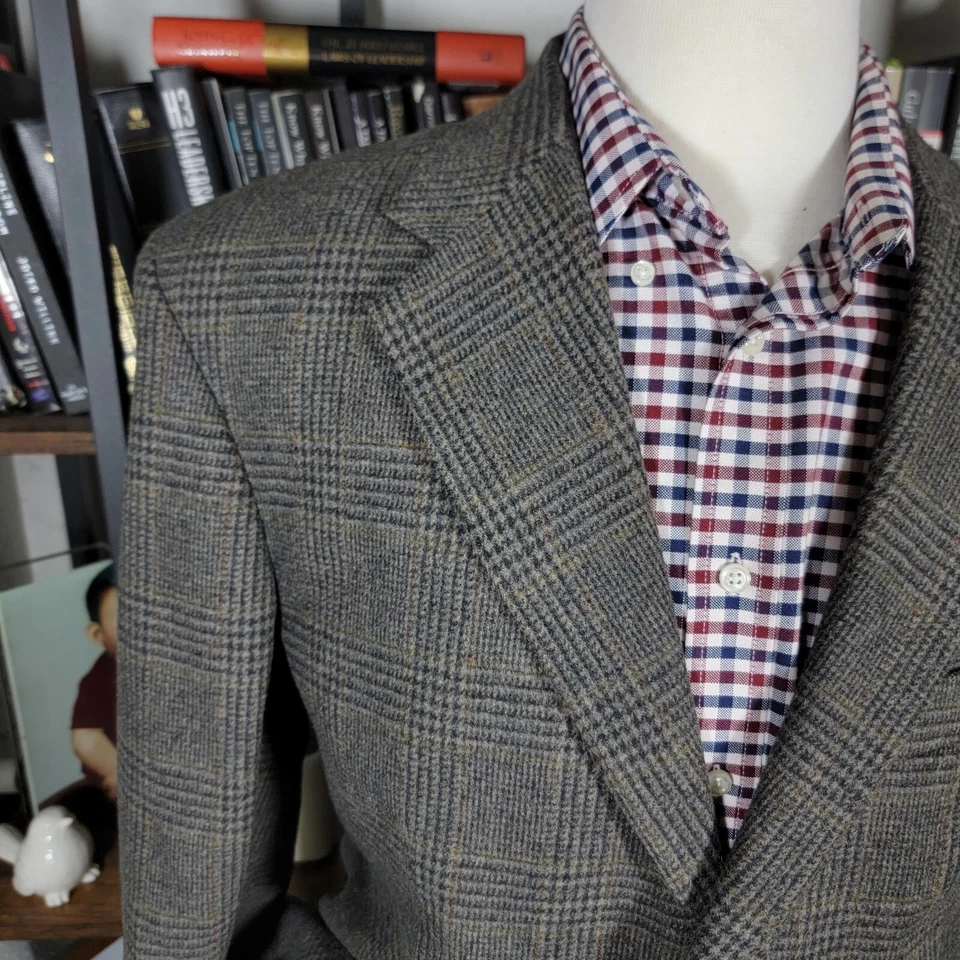 Abrigo Blazer Deportivo John Ashford Para Hombre Franela Dos Botones Marrón A Cuadros Talla 42R Foto 4 de 4