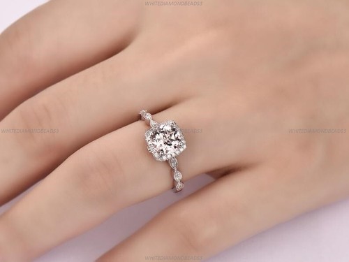 Morganita Moissanita Filigrana Banda Alianza 14k Oro Blanco Joyería Fina - Imagen 6 de 7