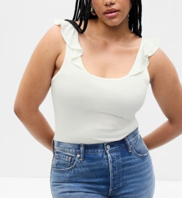 Gap XL Womens Mini Rib Flutter Tank Top NEW Off White Extra Large Supersoft NWT