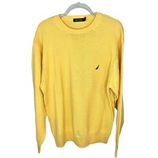 Nautica Men's 100 Cotton Crew Neck Sweater Size XL Yellow Gold Embroidered Logo