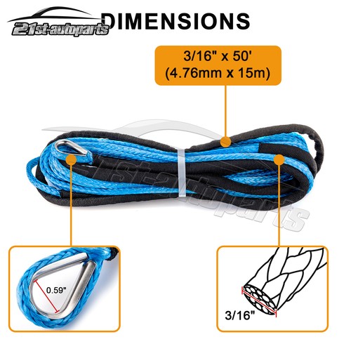 3/16" x 50' Synthetic Winch Cable Rope Winch Hook Stopper For ATV UTV Can am - Picture 3 of 9