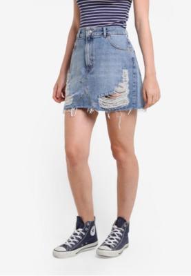 NEW $60 TOPSHOP MOTO RIPPED 100% COTTON BLUE BLEACH DENIM MINI