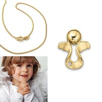 Kinder Schutz Engel AnhäNger Mit Zirkonia Echt Silber 925 Vergoldet Mit Kette
