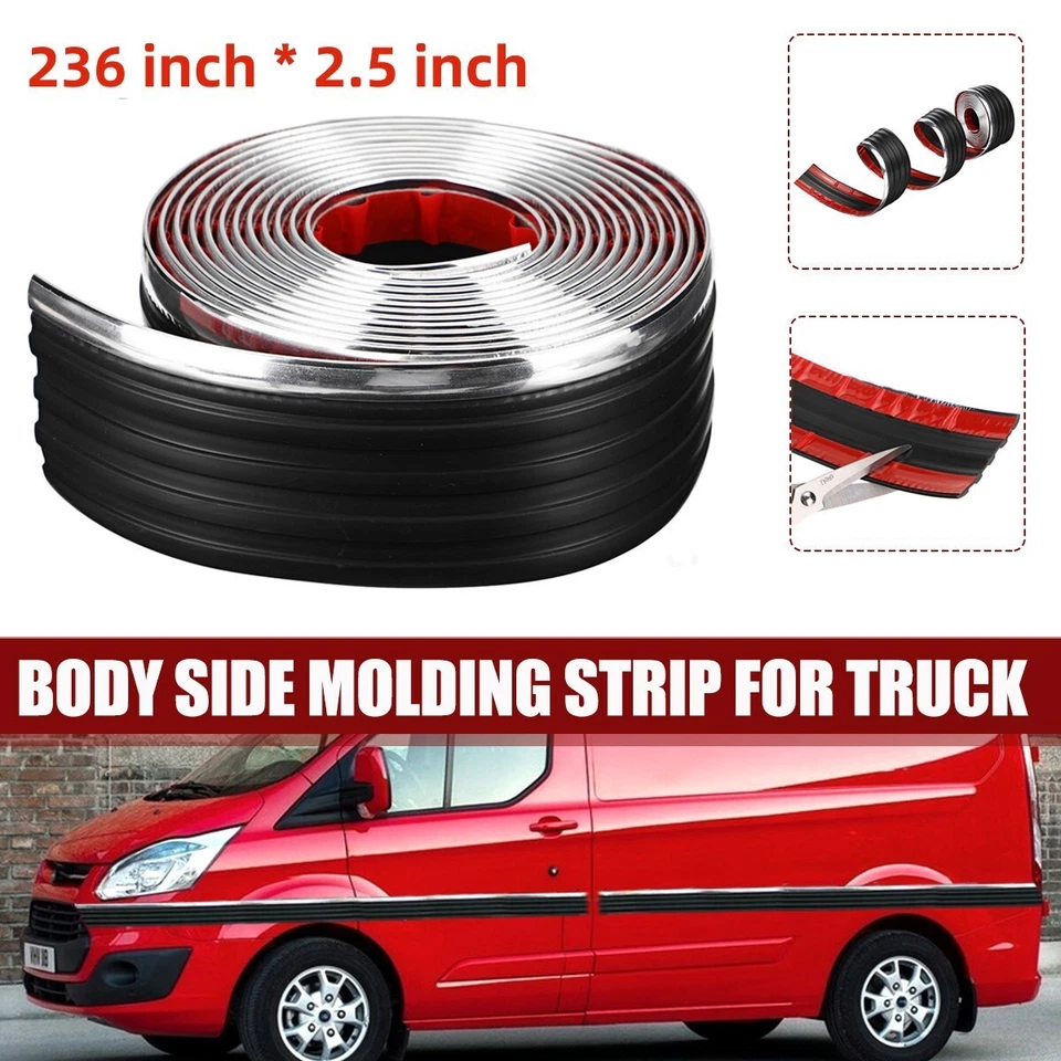 236*2.5 inch Black Side Body Trim Molding Protector Fits Chevy GMC Pickup Truck - Image 2 of 4