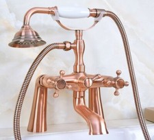 Antique Red Copper Clawfoot Bathtub Faucet Mixer Set With Handheld Shower Zna160