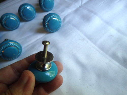 Vintage Porcelain Ceramic Drawer Teal Pull Knob Handles Lot of 10 - Picture 5 of 5
