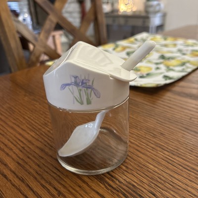 Gemco Blue Floral Irish Shadow Jam / Sugar with Lid and Spoon