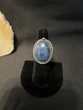 Old Pawn Oval Denim Lapis Sterling Silver Ring Size 7.5
