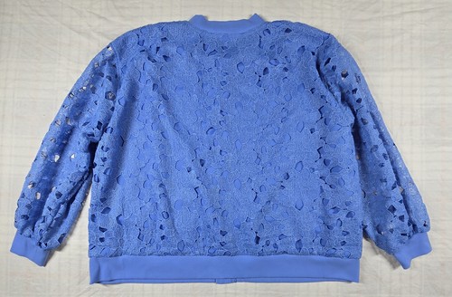 Isaac Mizrahi Womens Lace Bomber Jacket With Pockets QVC Dreamscape Blue 2X - Picture 2 of 9