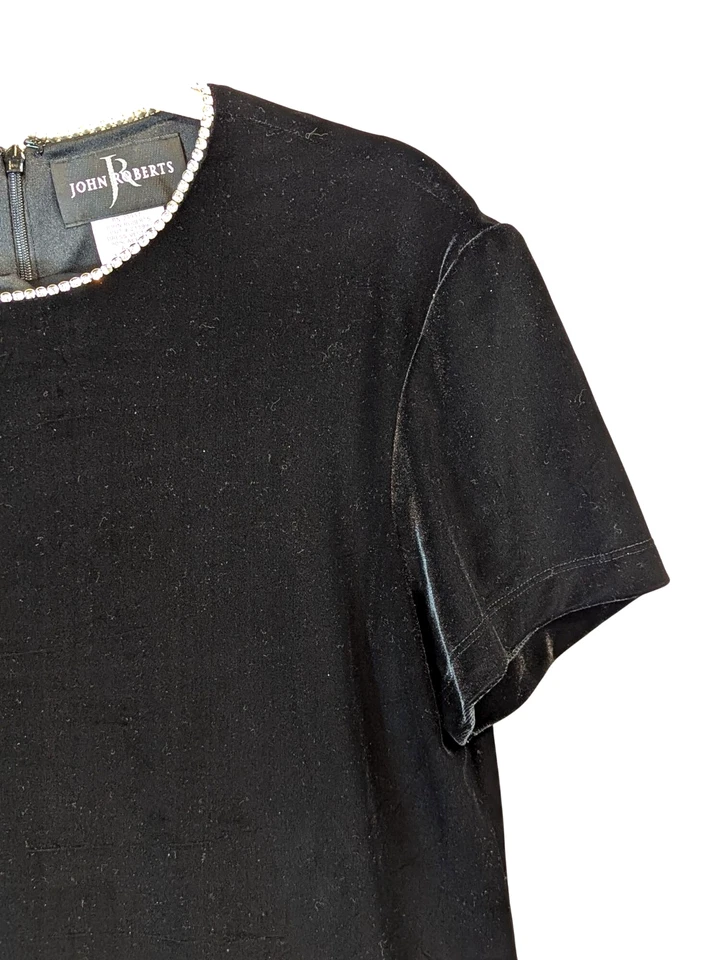 Vestido John Roberts Talla 14 Negro Terciopelo Cóctel Vintage Joya Escote Bling Foto 3 de 4