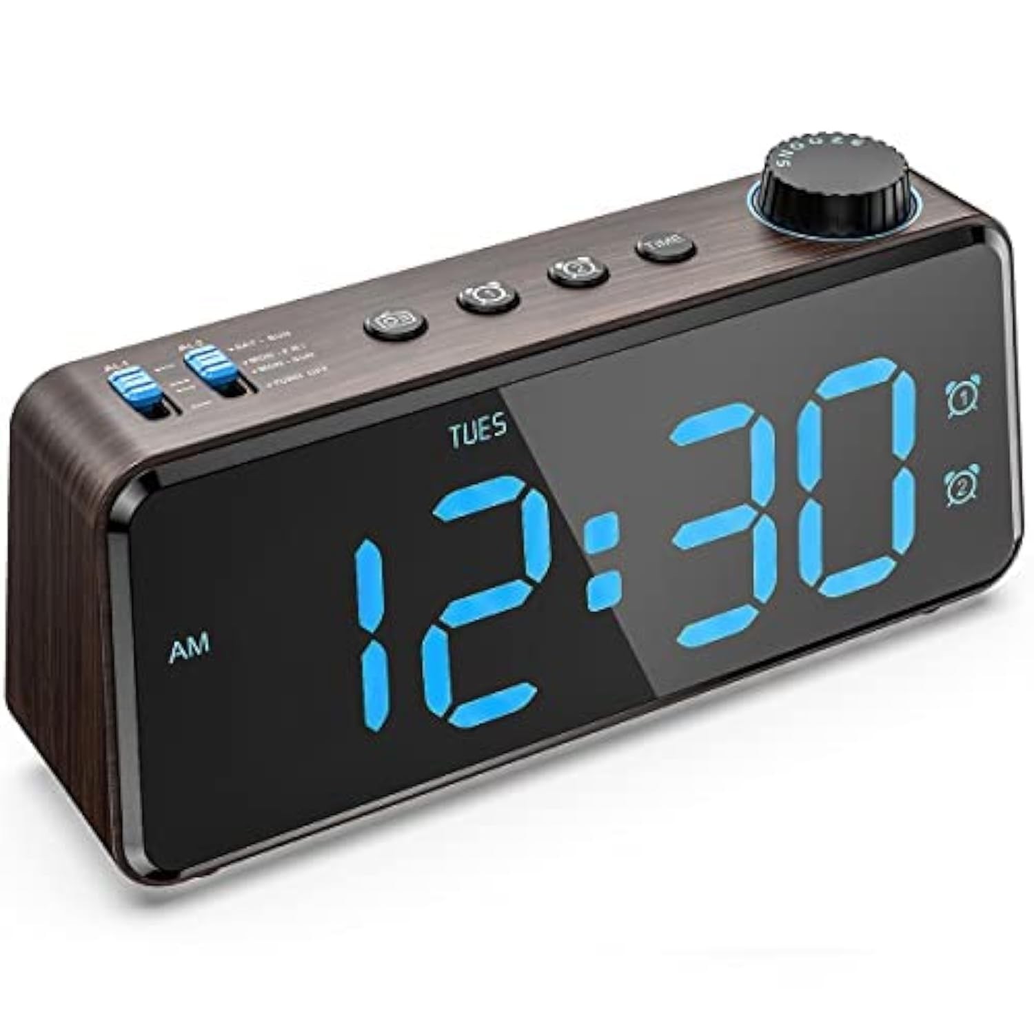 Radio-réveil numérique noir avec chargeur USB et écran LED réglable
