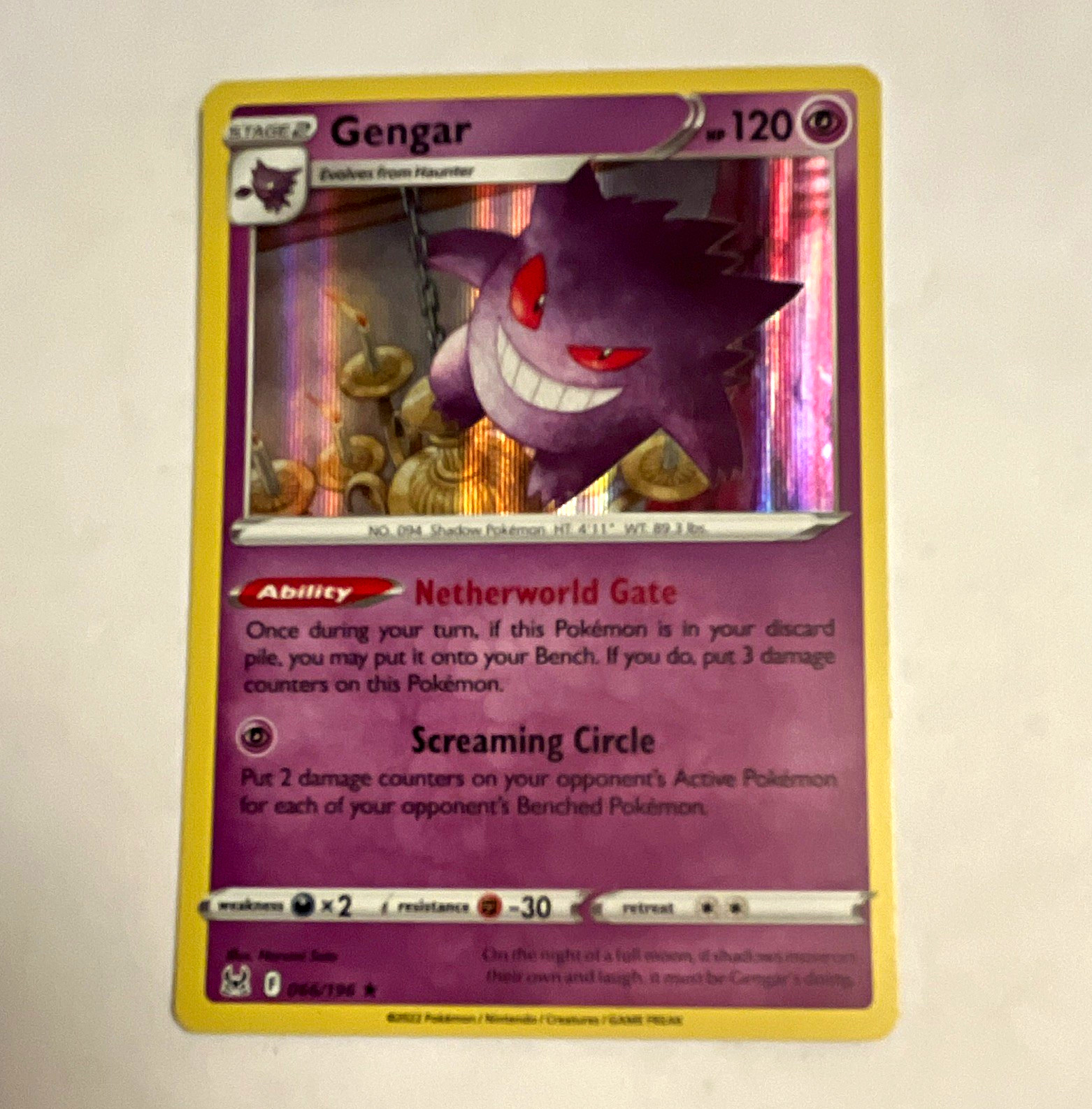 Pokemon TCG The Pokemon Company Gengar 066/196 Lost Origin Holo Rare ENG