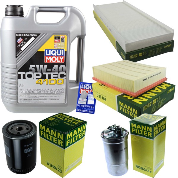 Mann Inspektionspaket 5L Liqui Moly Top Tec 4100 5W-40 FüR Audi A4 1.9 TDI-image