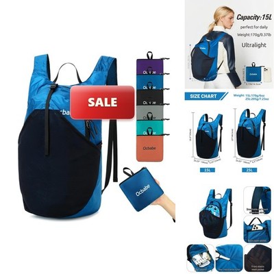 Ocbabe Ultra Lightweight Foldable Backpack,Water Resistant 15L Small Packable